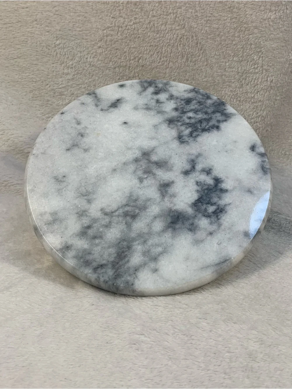 Round Marble Cheese Board, Trivet - White & Gray Marble Look